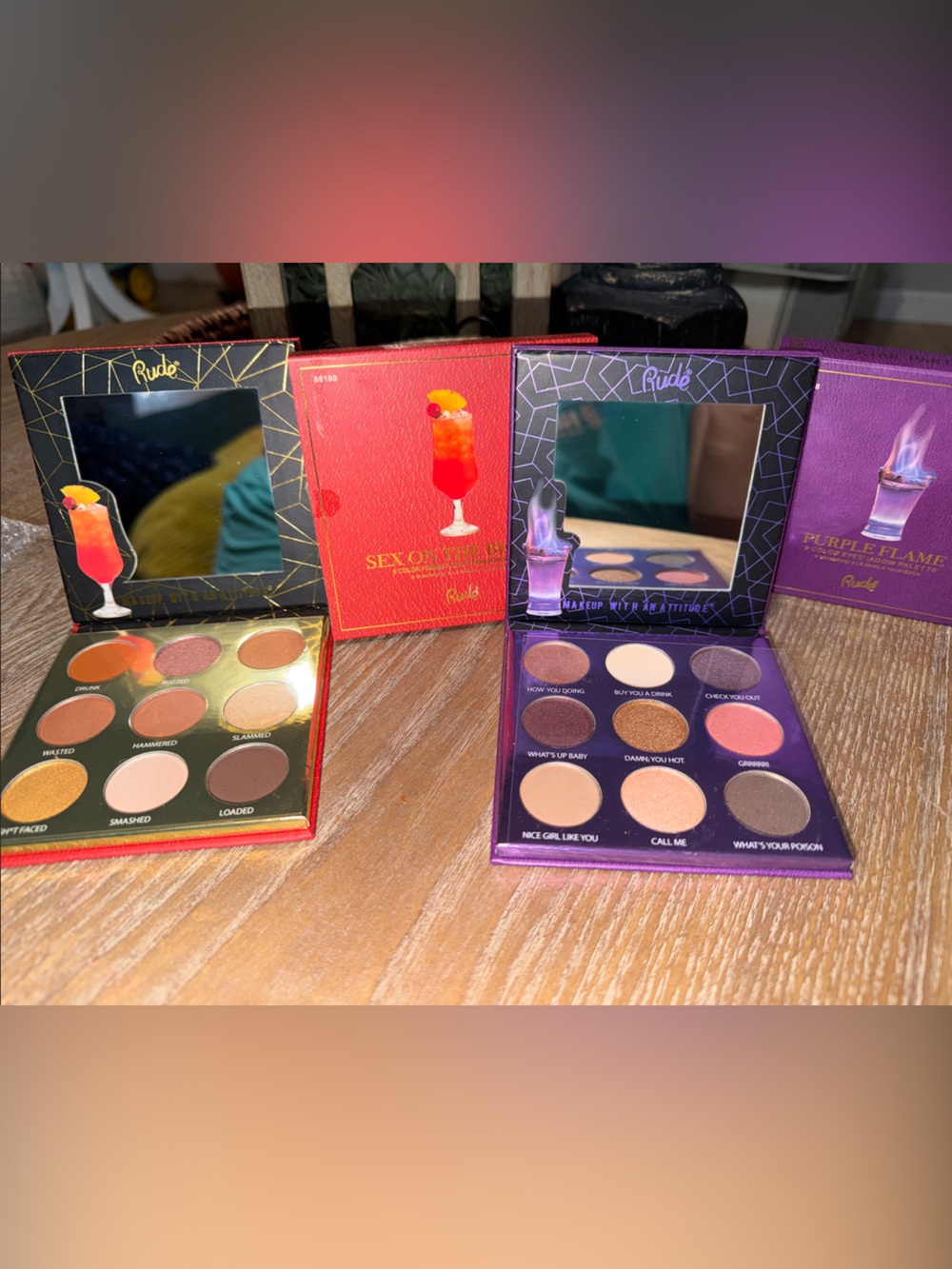 RUDE 9 Pan Eyeshadow Palettes x2- Purple Flame & S*x on the Beach